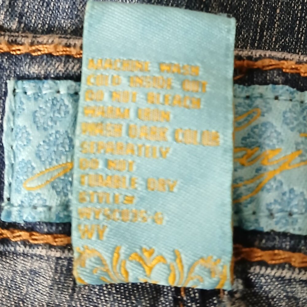 JeanBay Jeans Plus Size 16 W Capri Blue Ramie Denim Embroidered Vintage Y2K - Picture 9 of 9